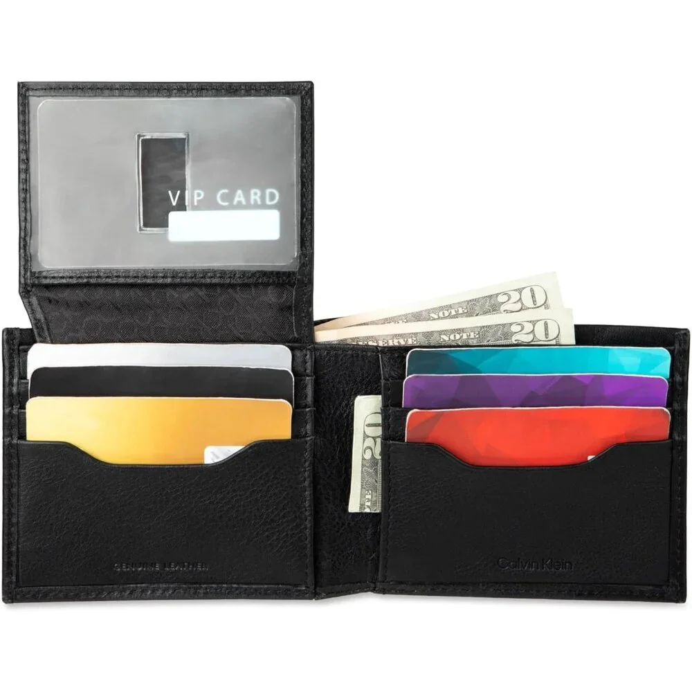Men's RFID Leather Minimalist Bifold Wallet with Multiple Card Slots and ID